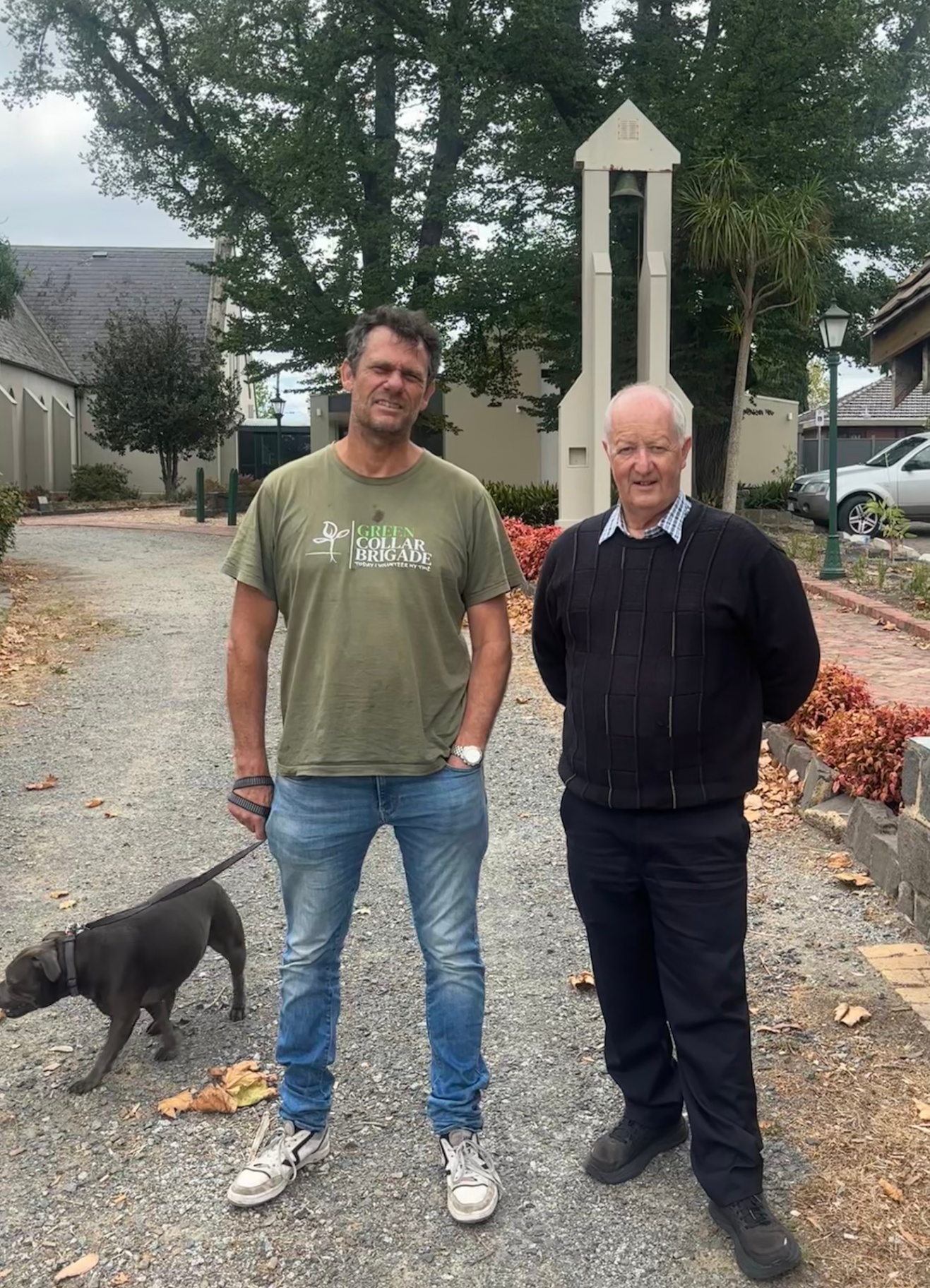 Stu with a community elder after a parish working bee